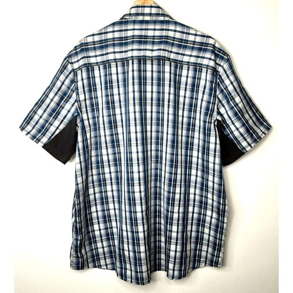 Wrangler Mens Shirt Outdoor Series Short Sleeve Vented Regular Fit Blue Plaid XL - Picture 2 of 11